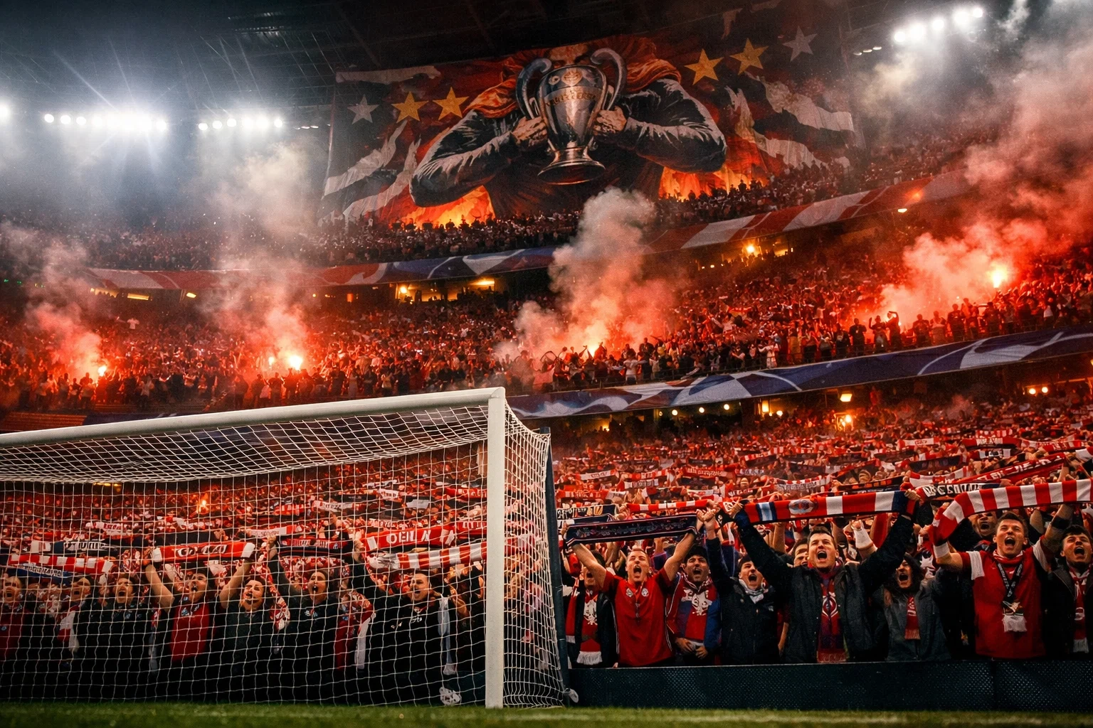 Passionate football fans creating an intimidating home atmosphere at a Champions League match