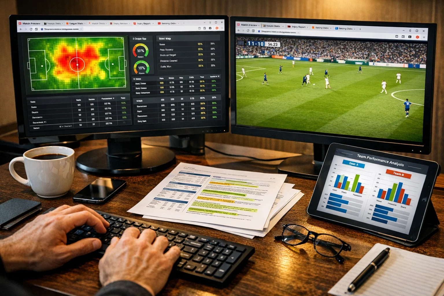 Comprehensive football analysis setup showing integration of multiple data sources and perspectives