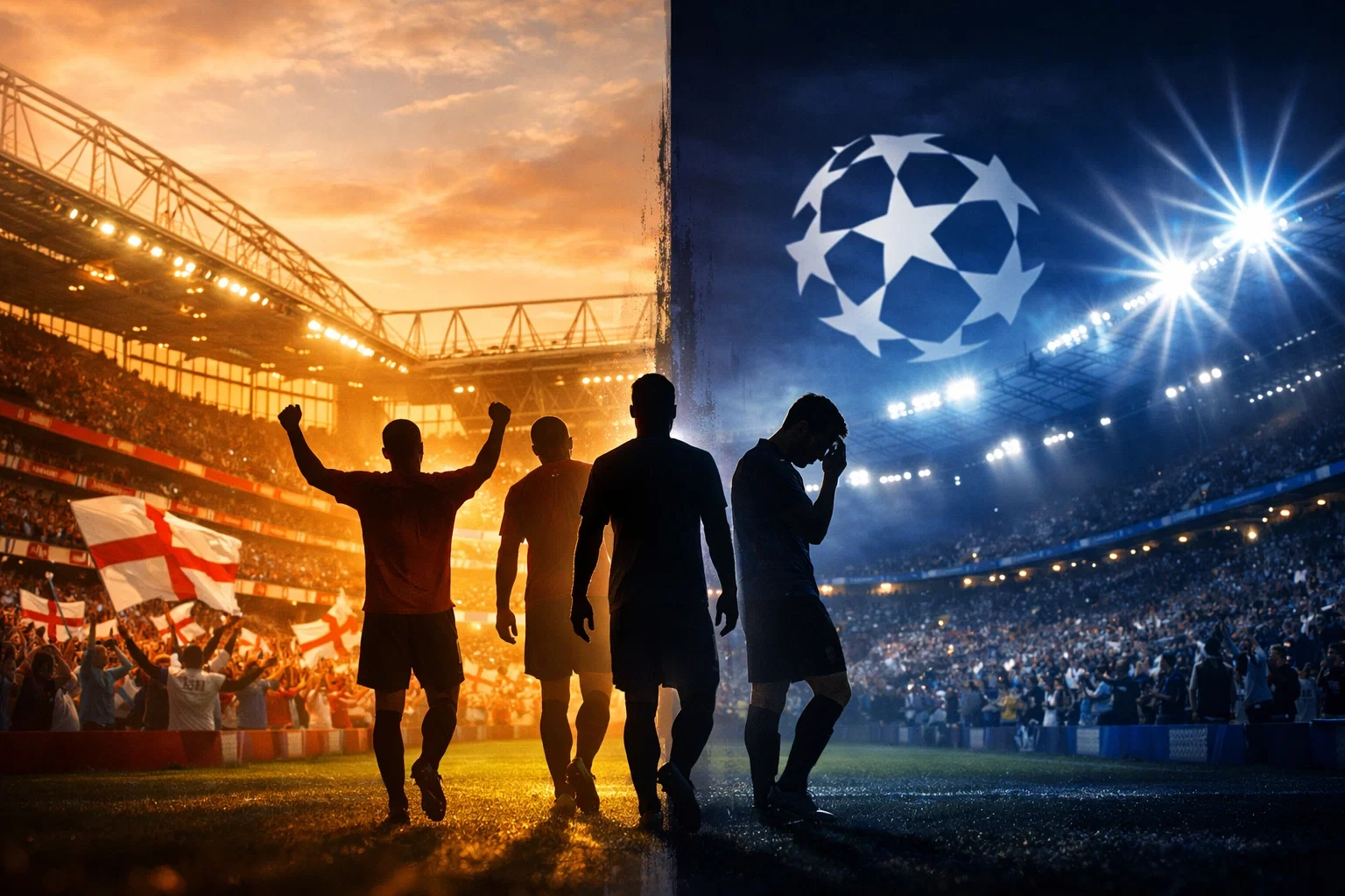 Football teams from different leagues representing the contrast between European and domestic performance