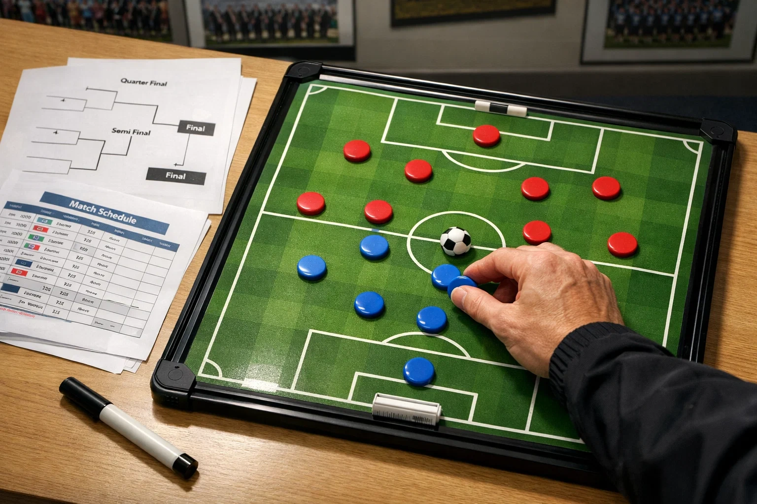 Football tactical board showing knockout stage planning and strategic positioning