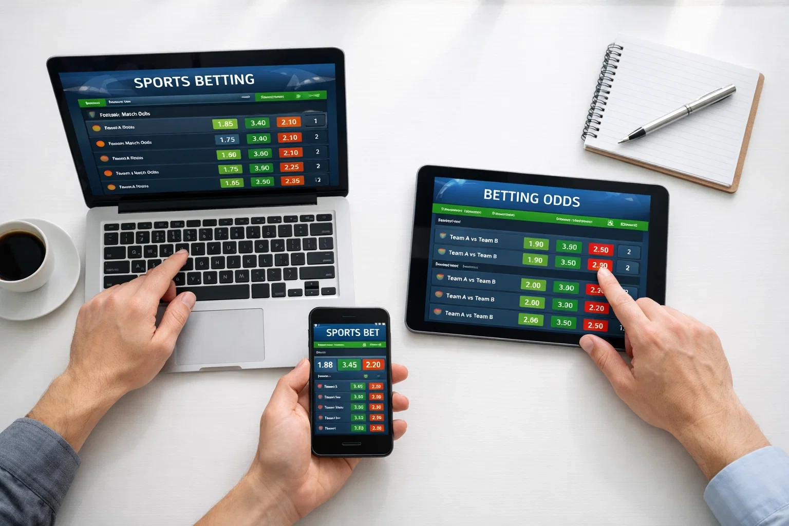 Multiple devices showing odds comparison across different bookmaker platforms